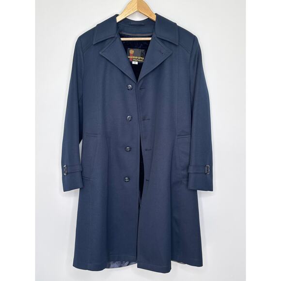 Vintage Anderson-Little Navy Wool Belted Overcoat removable fleece liner XS - Picture 9 of 14